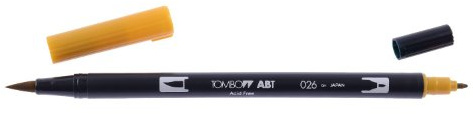 Tombow ABT-026 fiberpenna dubbel borste penna med två spetsar, gult guld