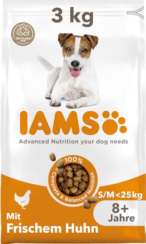 IAMS Senior Hundefutter trocken mit Huhn - Trockenfutter für ältere Hunde ab 8 Jahre, geeignet für kleine und mittelgroße Hunde, 3 kg