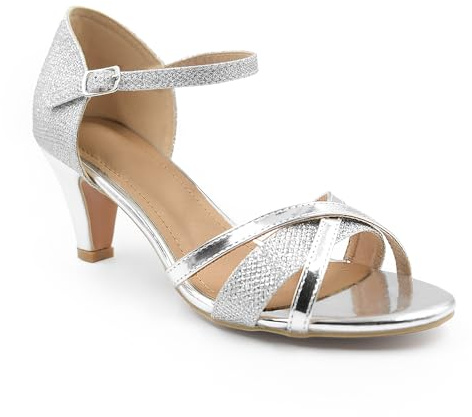 Heelberry® Kvinnor damer låg klack bröllop brud silver sandaler fest strappy skor öppen tå