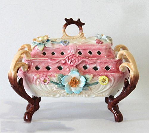 Keyhomestore - Caja en forma de cofre joyero hecho de porcelana decorada, de color rosa estilo clásico - Dimensiones: 14,5 x 10 x 12 cm