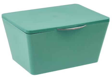 WENKO Aufbewahrungsbox mit Deckel Brasil Grün - Aufbewahrungskorb, Badkorb mit Deckel, Kunststoff (TPE), 19 x 10 x 15.5 cm, Grün, 10 x 15.5 x 19 cm