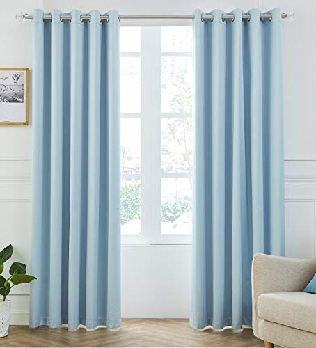COASTLINE 3 Layers Coating Duckegg Blue 100% Blackout-Thermal Eyelet Curtain Extra Wide Floor Window Treatment Blinds 2 panels for Bedroom,Livingroom,Kids Nursery Room W66 x L90 inch
