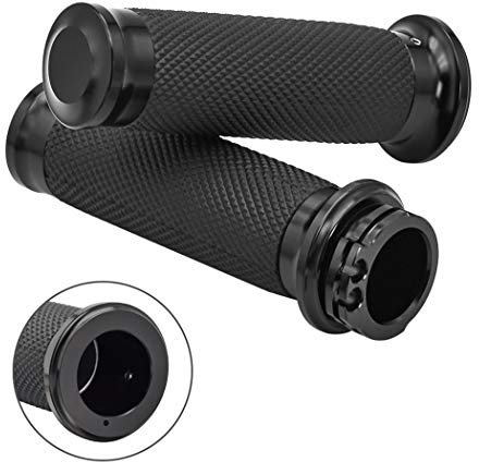 Benlari Black Hand Grips 1 Inch Motorcycle Handlebar Grips Cable Throttle Compatible for Harley Davidson Sportster Touring Dyna Softail 883 1200