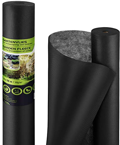 Velo per erbacce 50g/m² | Foglio per erbacce | Velo da giardino contro le erbacce - resistente agli strappi, permeabile all'acqua e ad alta stabilizzazione UV (50m² (50m x 1m))