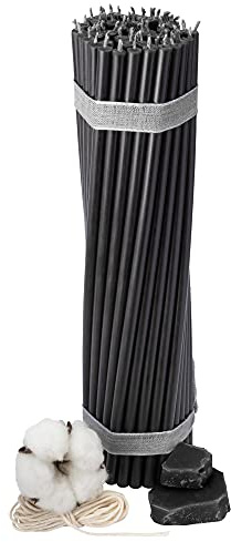 Diveevo Kirchliche Bienenwachskerzen №40-50 Stk. I hochwertige & geweihte Ritualkerzen L-26,5 cm Ø-7,15 mm I 120 Min Brenndauer in schwarz I 500 g dünne Kerzen tropf- und rauchfrei