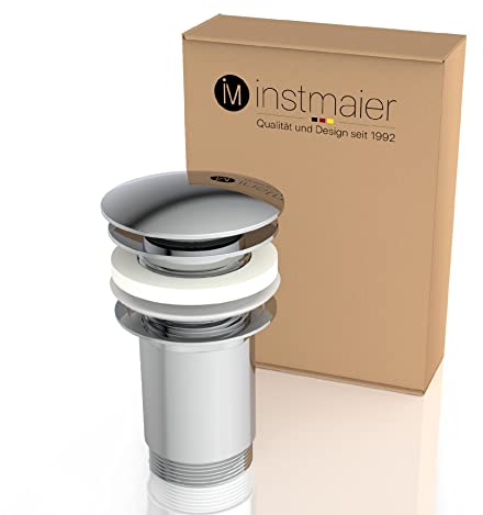 instmaier E1 Waschbecken Ablaufgarnitur mit Überlauf | Universal Abflussstopfen | Ablaufventil für Waschbecken | Pop Up Stöpsel für Waschtisch Badezimmer | Abflussgarnitur für Waschbecken Aller Art