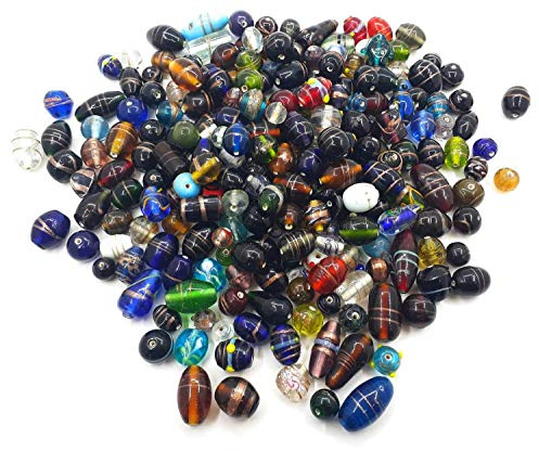 Lot de 1 paquet de perles en verre lampwork faites à la main - Mélange de couleurs et de formes - Perles de verre polies au feu - 500 g