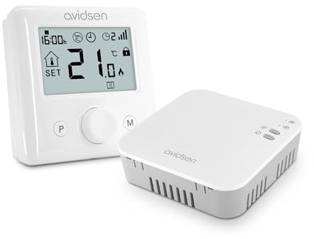 Avidsen HomeFlow, Thermostat Connecté Filaire WiFi, Compatible Chaudière Gaz, Bois et Fioul, Programmable Hebdomadaire, sans Abonnement, Contrôle Smartphone, Alexa et Google Home, Blanc