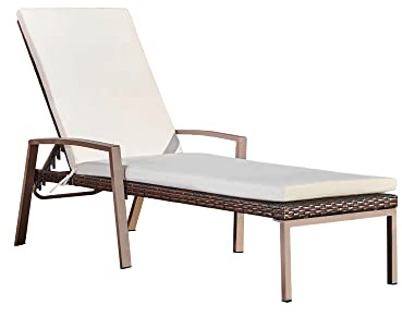 Teamson Home Set of 2 Garden Sun Lounger Chairs, Outdoor Wicker Lounge Chairs with Cushions and 6 Adjustable Height Positions, Reclining Sun loungers