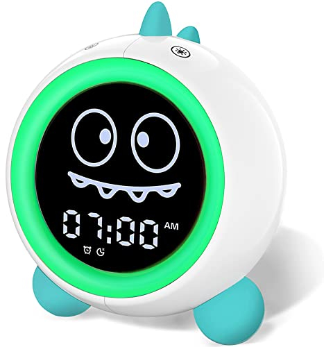 H-chin Kinderwecker, Kinderschlaftrainer mit Nachtlichtern, Soundmaschine, Wecker mit Weckzeit für Kleinkinder (Grün)
