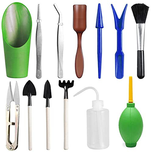 Lot de 13 Mini Outils de Jardin,Kit d'outils de Transplantation Succulente, Transplantation à la Main, Outils de Jardinage Miniatures avec Sécateur Ciseaux Mini Arrosoir Rteau Pelle