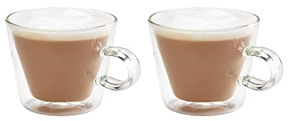 Judge Duo Flare Set of 2 Cappuccino Glass Coffee Cups with Handle, Hollow Vacuum Sealed, Heat Resistant, 250ml Cappuccino Glass