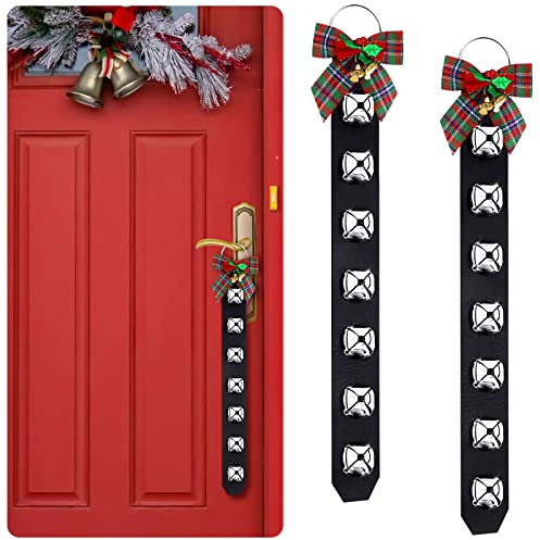 Zhanmai 2 Pcs Christmas Jingle Bells for Door Knob Sleigh Bells Christmas Decor Door Bell Hanger with Bow Welcome Bell Door Hanger for Home Christmas Holiday Decor(18.7 Inch,Silver)