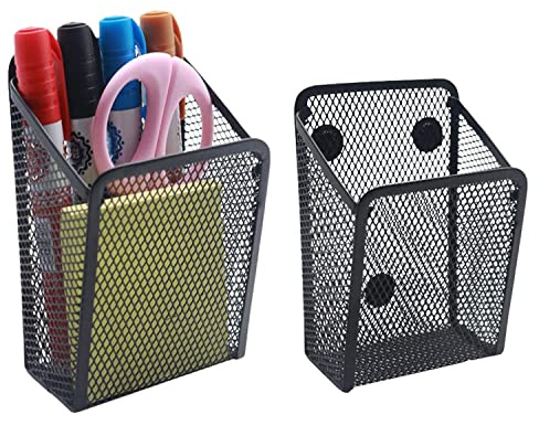 2 Stück Magnetischer Aufbewahrungskorb, Stifthalter, Metall, Schwarz | Magnet Korb, Magnetisch Stifthalter Netz, Büromaterial, Für Whiteboard, Kühlschrank, Aufbewahrungsbox, für Schule Büro