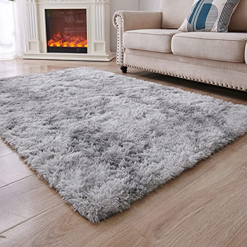 MARATIP Alfombra de felpa redonda, tamaño grande para sala de estar moderna, suave y mullida para niños y dormitorio (gris claro, 160 x 230 cm)
