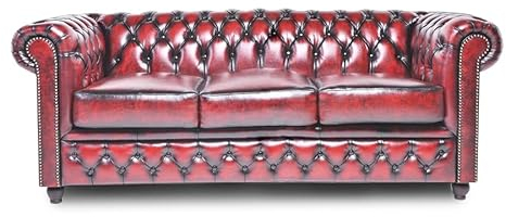 Chesterfield Divano Brighton The Brand | 3 posti | 100% pelle fatto a mano | Larghezza originale 200 cm (rosso antico)