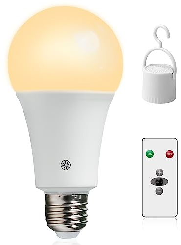Dufuso Glühbirne mit Batterie, Einstellbares Notlicht, Fernbedienungsfunktion, LED im Innen- und Außenbereich, Geeignet für Stromausfall zu Hause oder im Freien (1 Stück)