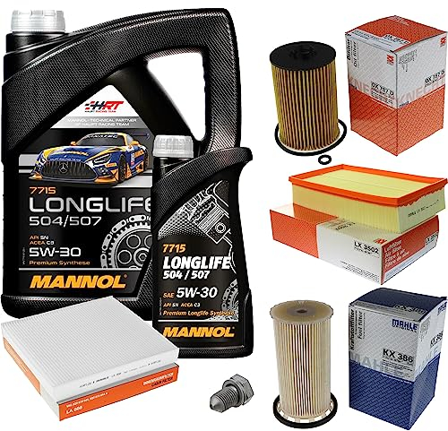 Inspektionspaket Wartungspaket Filterset mit 6 L Motoröl Longlife 5W-30, Ölfilter, Luftfilter, Kraftstofffilter, Innenraumfilter, Verschlussschraube