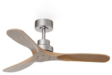 Sulion Ventilador de Techo NATI M - Motor DC - Níquel/Madera Oscura natural- 13-20m² - ∅107 cm - IP44