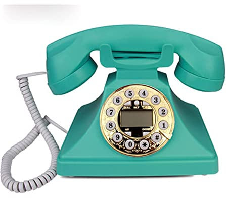 Telefono con Filo Vecchio Stile con Tecnologia Classica a Pulsante con Campanello in Metallo, Telefono Fisso retrò dal Design rotativo (Giallo)