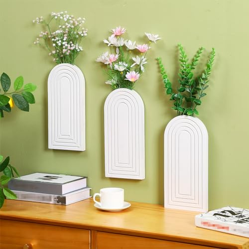 Beeveer 3 Pcs Wooden Wall Planter for Indoor Plants White Hanging Planter for Dried Flowers and Artificial Greenery Plants Farmhouse Wall Pocket Vase Decor for Bedroom Living Room Bathroom