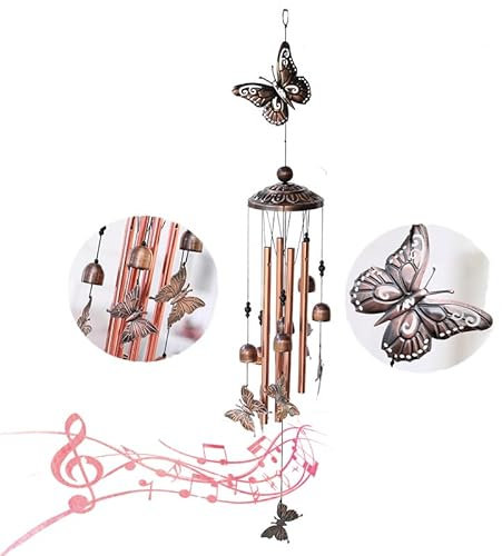 zalati Campane a vento con motivo farfalle con 4 campane a vento in alluminio con gancio a S per patio, giardino, corridoio, decorazione interna ed esterna