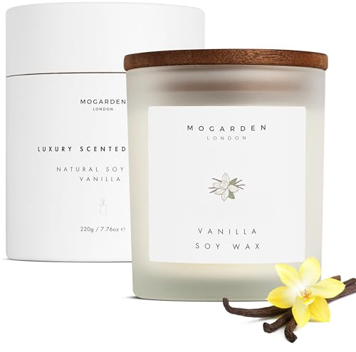 Mogarden Luxus Vanillekerze Geschenk, Duftkerzen für Frauen Männer, Reines Sojawachs 220g
