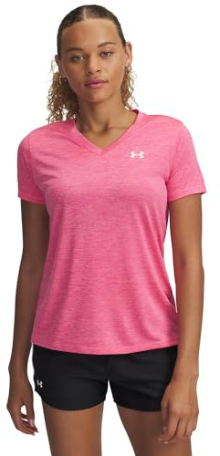Under Armour Women's Tech Twist Short Sleeve V Neck, 672 Pink, SM