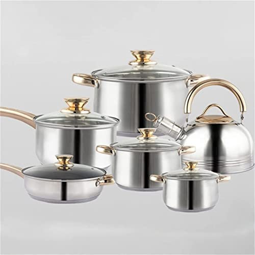 DDKYHU Set di pentole per pentole da Cucina in Acciaio Inossidabile da 12 Pezzi, fornello a Gas elettromagnetico, Padella per Latte
