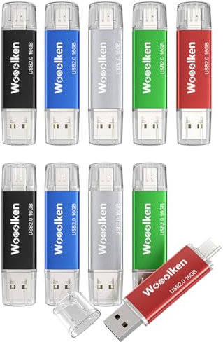 WOOOLKEN Clé USB C 16 Go Lot de 10, OTG en Métal 2 en 1 Rapide, Pen Drive 16 Go pour PC/Smartphones/MacBook Pro