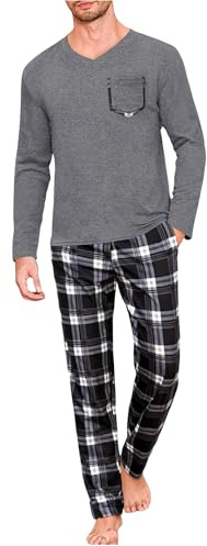 Uniexcosm Pyjama Homme Hiver Coton Ensemble de Pyjama à Carreaux Vêtements de Nuit à Manches Longues Ensemble Pyjama Homme à Carreaux