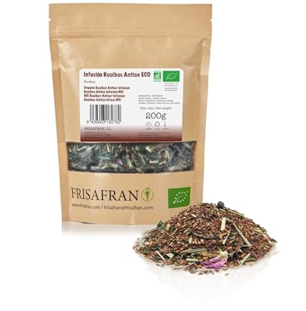 FRISAFRAN | Infusión Rooibos Antioxidante Ecológica a Granel 200g | rooibos | te roibos | Bebida relajante | Experiencia Sensorial | Sabor Unico | Natural | Té Sin Cafeína | Nutritiva | Hidratante