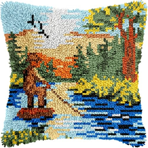 Kitquiver Diy Knüpfkissen Set Angel-Häkelarbeit-Handarbeiten Mit Knüpfhaken-Werkzeug Für Erwachsene, Diy-Handgefertigtes Heimkissen-Set, Dekoration 17x17in