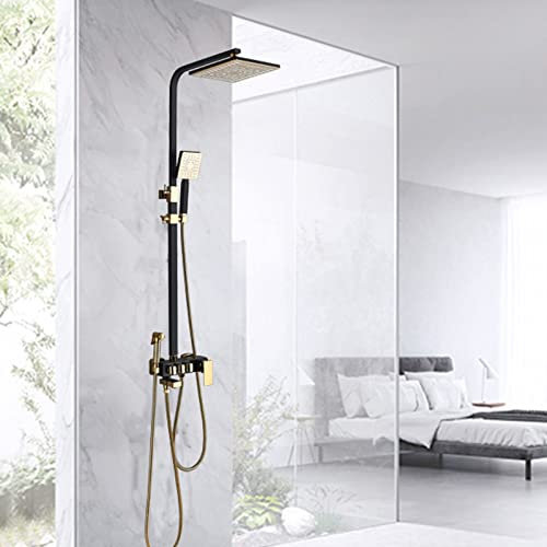 Shower Head Set Rubinetto Doccia a Vista Oro Nero, Doccia con Montaggio a Parete, Rubinetto Doccia Vasca monocomando, soffione Doccia a Pioggia con doccetta, beccuccio Vasca, spruzzatore Bidet alla