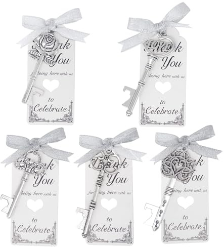 100 Stück Vintage Schlüssel Flaschenöffner Hochzeit Geschenk Set-Silber | Party Geschenk Set mit Danke Karten für Gäste,Tischdeko,Geburtstag,Hochzeitsgeschenk,Gastgeschenke Zubehör