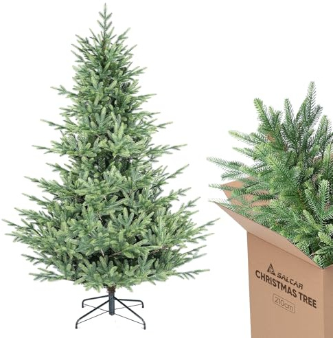 SALCAR Árbol de Navidad artificial de 210 cm, 90% PE moldeado por inyección premium, árbol de Navidad artificial, incluye guantes y soporte de metal (diámetro de 142 cm)