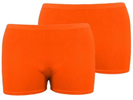 Hamishkane® Minishorts för damer, paket med 2 stretchiga hotpants, vanliga elastiska midjemuggor för kvinnor, sommar slim fit mikroshorts, perfekt för dans, klubb och damgym, NEONORANGE, 34/36 SE