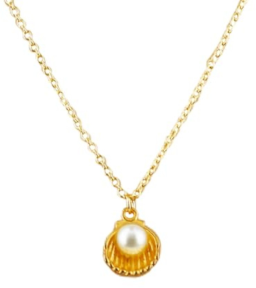Mikovivi Halskette mit Muschelanhänger, Elegante vom Meer Inspirierte Muschel Perlen Anhänger Schlichter Zarter Sommer Strandschmuck Geschenk für Frauen und Strandliebhaber (Gold)