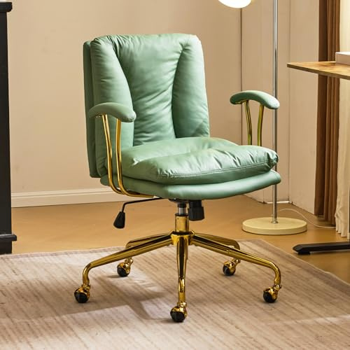Bonnlo Bürostuhl Ergonomisch, Schreibtischstuhl mit Goldenen Armlehnen, Chefsessel, Drehstuhl mit Rollen, Höhenverstellbar & Kippfunktion, Homeoffice (Kratzfestes Leder, Grün)