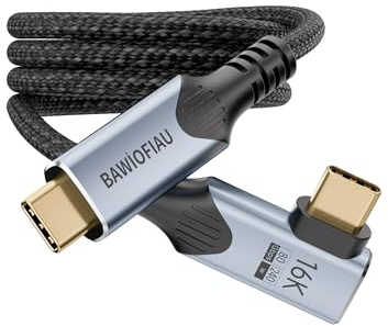 BAWIOFIAU USB C Kabel mit 90 Grad Thunderbolt 5 Winkel Kabel 1M, 240W Ladekabel, 80Gbps Datenkabel, 8K@120HZ HDR, USB C auf USB C Kabel, Type C Monitor Kabel, Laptop,Mobiltelefon,USB-C-Geräte