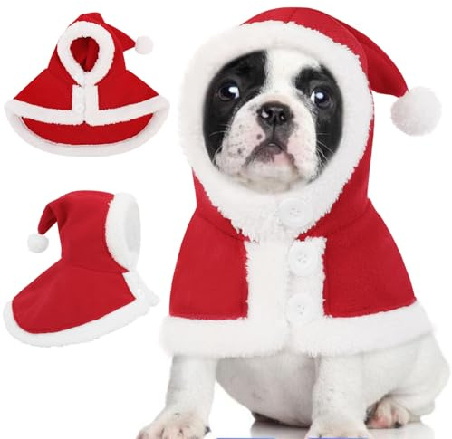 KONVINIT Costume di Natale per Cani Taglia Media - Mantello con Cappuccio in Pile, Antivento e Caldo per Feste Natalizie,Piccoli Regali di Natale