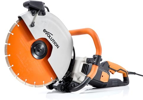 Evolution Power Tools R350DCT - Sierra de hormigón, sierra de corte, para cortar hormigón, piedra, ladrillo, tejas y más, cortador de disco eléctrico de 350 mm, hoja de diamante premium, 110 V, 350 mm