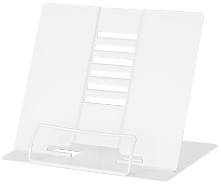 Pupitre à Livres Blanc en Métal, Support de Lecture Ajustable et Pliable – Porte-Livres Multifonction pour Études, Cuisine, Tablette, iPad, Recettes et Documents