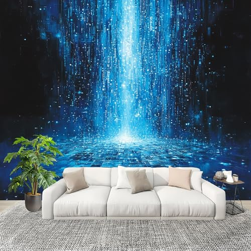 Papel Tapiz 300x210cm Cascada De Datos De Ciencia FiccióN Decoración De Pared Sala Cuarto Oficina Salón Papel Pintado a Prueba de Humedad Azul Fotomural limpiable - Mural de Papel Pintado
