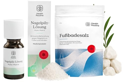 Health Routine® Anti-Nagelpilz Intensiv-Set: CE-zertifizierte Myko-Matrix Lösung & Natürliches Teebaumöl Fußbadesalz – Zur Behandlung & Pflege bei Nagelpilz – Tiefenreinigung & Regeneration – Made in