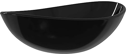 Qnhdfrt Lavabo da appoggio in vetro temperato, moderno lavandino da 54,5 x 35 x 15,5 cm, nero, per bagno, bagno degli ospiti e cucina, lavabo rettangolare in robusto vetro temperato