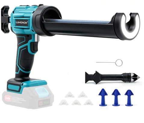 Electric Caulking Gun Cordless, 4 Speed Battery Powered Silicone Gun with Anti Drip System, 360° Rotatable Holder, Heavy Duty Caulk Gun for Sealant Adhesive, Home Renovation Building Work