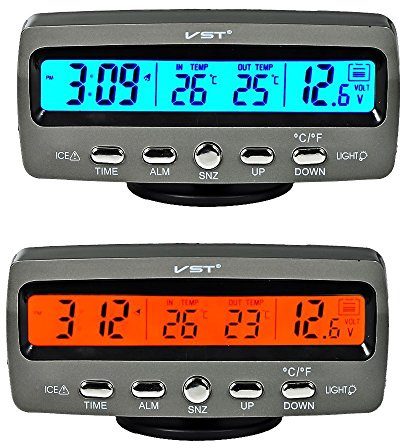 Itian LCD Automoción Electrónico Relojes, Interior del Coche y Termómetro Exterior, Monitorización de Voltaje, Despertador, Multifuncional Mesa