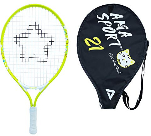 AMA SPORT - AT-L21 - Tennisracket för barn - 21 tum - Gul - Aluminium - Lätt och hållbar - Nybörjarracket - Perfekt för barn 4–6 år - Transportväska ingår