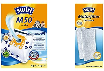Swirl NeutralizAir M50 Staubsaugerbeutel (für Miele Staubsauger, 4 Beutel, 1 Filter) Motorfilter Universal (für Staubsauger, Zuschneidbarer Filter zum Schutz des Staubsaugermotors)